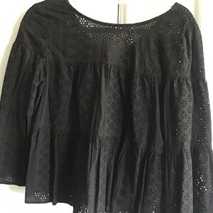 Madewell Black Eyelet bell sleeve top size S